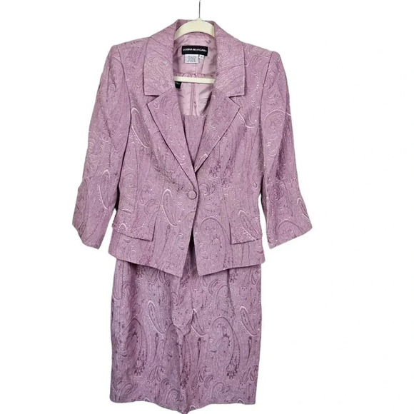 Donna Morgan Womens Dress Suit Pink Paisley Sparkle Notch Lapel Jacket Size 4 - Picture 1 of 13